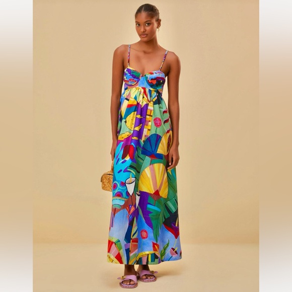 πΊπHPππΊ NWT Farm Rio Tropical Scenario Maxi Dress - Picture 2 of 16